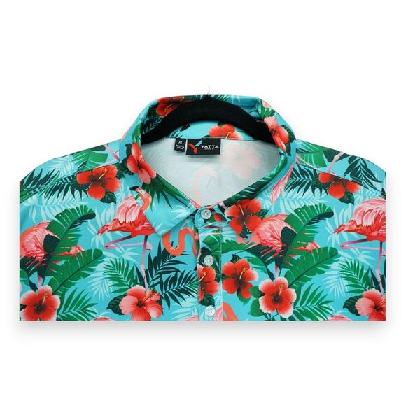 Yatta Golf Mens‎ XL Polo Shirt Tropical Pau Hana Flamingo Pattern - Picture 4 of 6